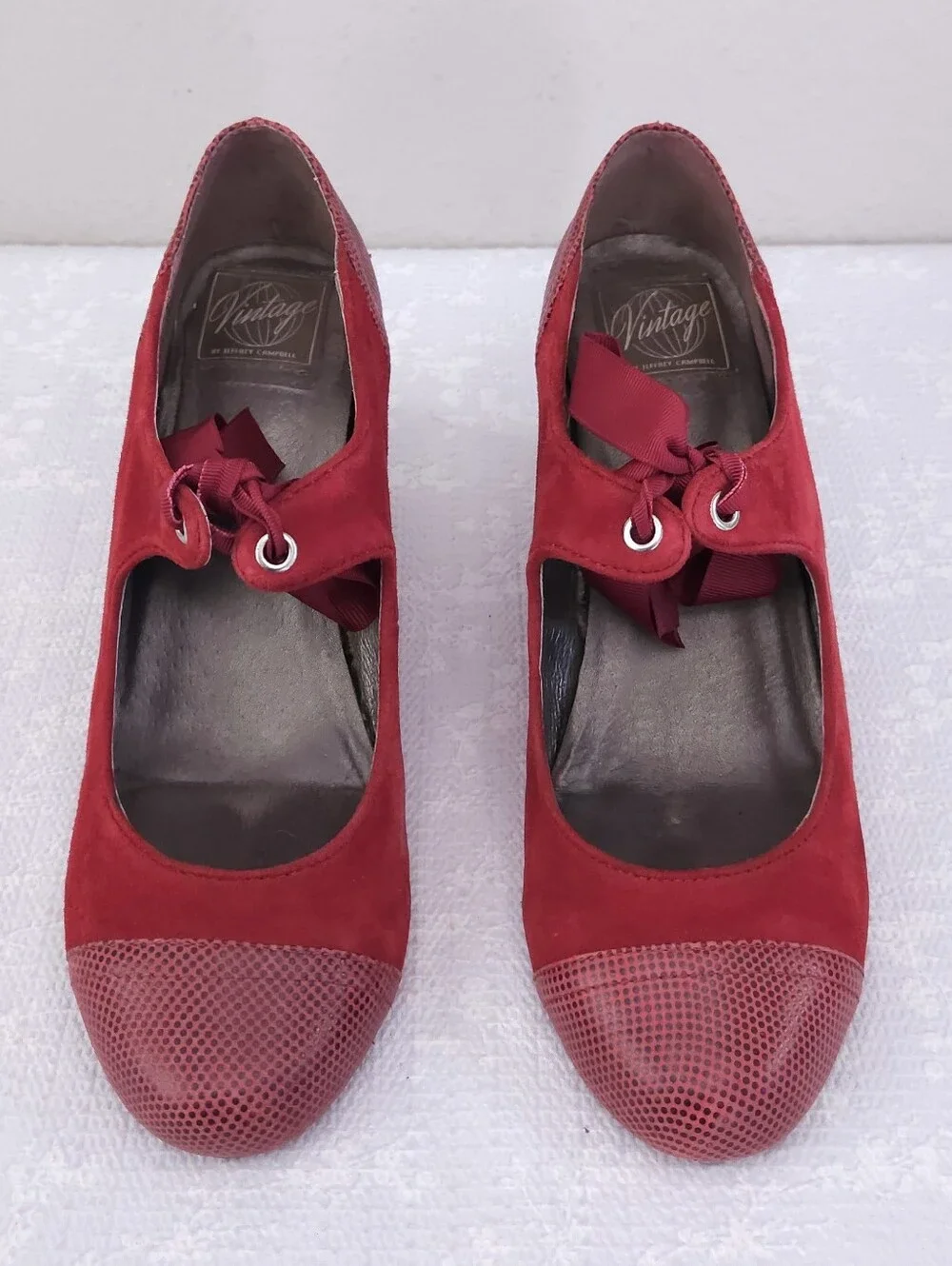 Jeffery Campbell Ynez Mary Jane Wedge US 9 Red Suede Leather Cap Toe Pumps - Picture 5 of 10